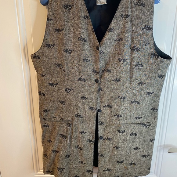 •2/$25• VTG 80s/90s Long Button-Down Gray & Black Paisley Vest - Picture 4 of 6